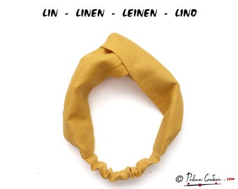 In 3 BREITEN LEINEN Haarband Weich Gelb Sonnengelb, Sommer Senfgelb twist turban Stirnban mit Knoten, Damen, elastisch, breit schmal