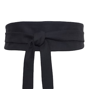 REVERSIBLE Black Waist Belt in pure Cotton, wide wrap belt / obi sash, kimono dress, women&#39;s, plain japanese fabric