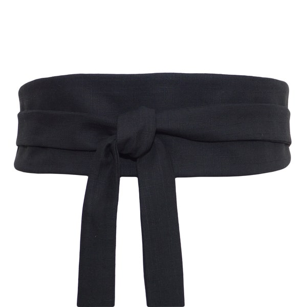 REVERSIBLE Ceinture à nouer Coton Noir; obi en tissu japonais, kimono robe jupe, femme