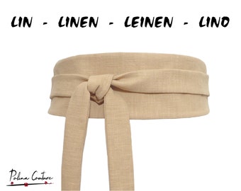 Sand beige Linen Obi Belt, Ecru waist belt, fabric Wide wrap belt, tan beige sash, japanese kimono cincher corset asian