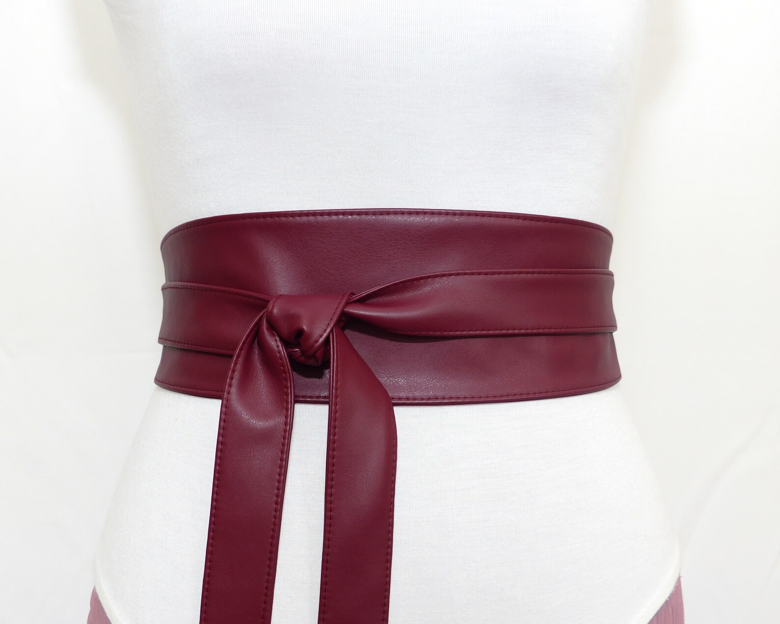 Burgundy Obi Waist Belt faux leather Red Wide vegan wrap | Etsy