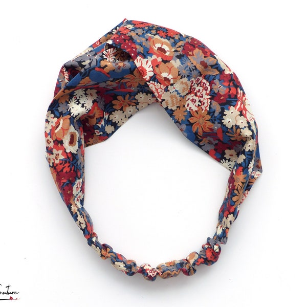 In 3 WIDTHS Silky cotton Twist headband navy beige rust marroon Liberty fabric, floral pattern, girls womens, + elastic