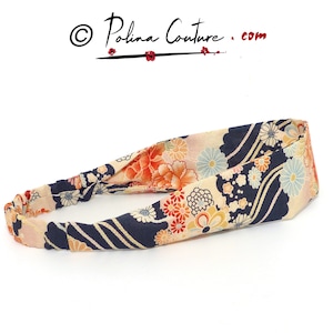 2 WIDTHS, Classic simple headband / hair band, japanese cotton fabric, women girl, navy pastel pink orange floral