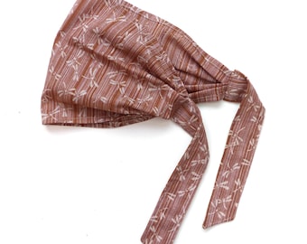 Head / Hair scarf in hazlnut / sienna brown with dots & dragonflies, self-tie wide headband / Kerchief / bandana, women's