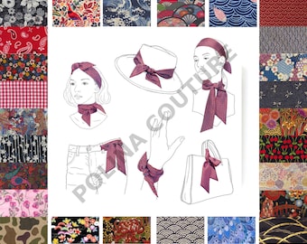 200+ TISSUS au choix pour Foulard Bandeau, tissus Liberty London, Bandana Japonais, Pois, ... coton, lin, soie, ...