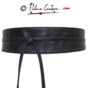 Cintura Obi sottile in pelle vegana, da annodare in ecopelle nera, piccola reversibile, per abito, tunica, kimono, giacca. A vita alta, stretto, da donna