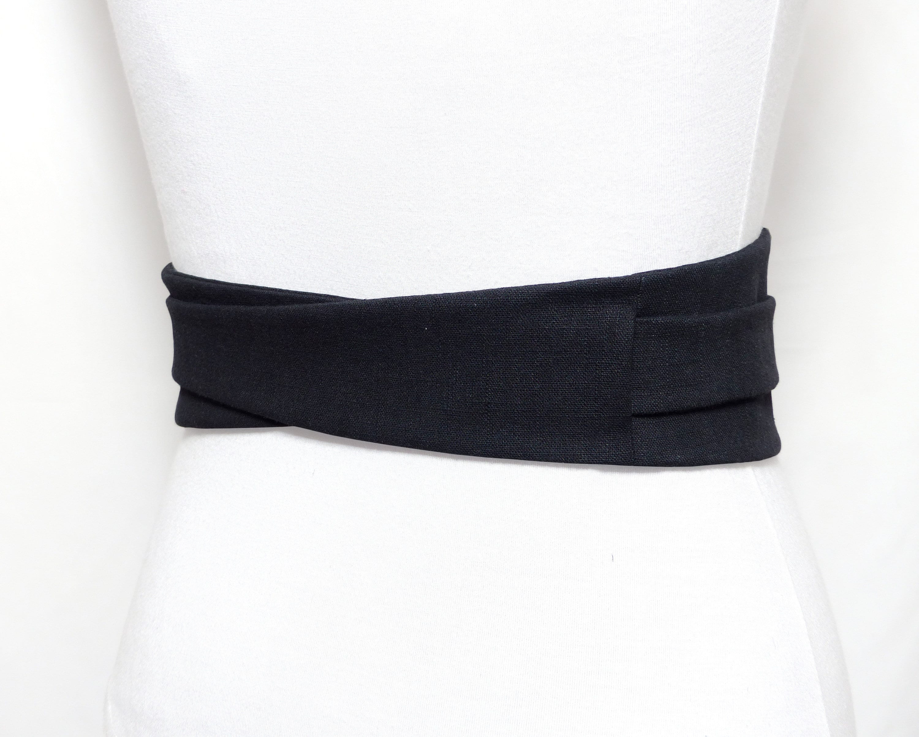 Top Quality LINEN Black Obi Belt, Fabric Waist Belt, Wide Wrap