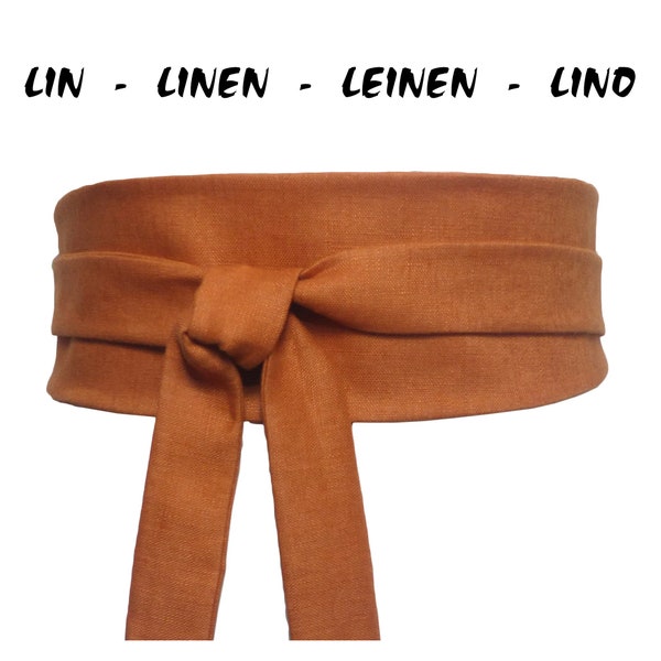 Ochre Rust Linen Belt, fabric obi waist belt, Wide wrap sash, japanese kimono cincher corset asian