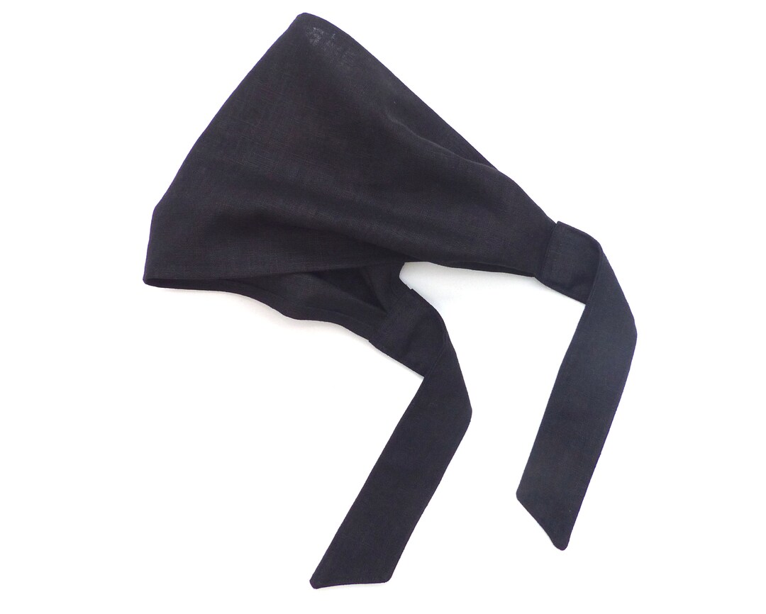 Cerchietto largo in morbido lino nero, foulard da annodare