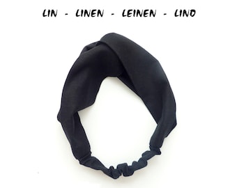 3 WIDTHS LINEN Soft Black, Twist headband, stretch elastic back band,  for Women / Girls, wide / narrow