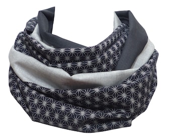 Scarf Gray Wool & Geometric pattern, charcoal Infinity Scarf, shades Snood, winter mens womens grey, anthracite asahona hell dark Loop