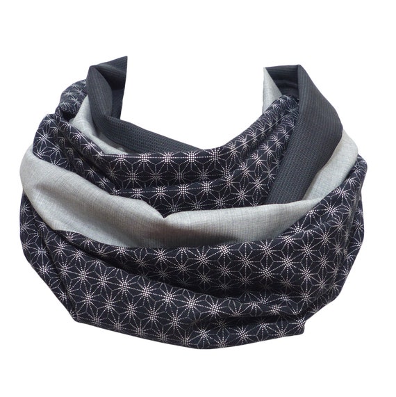 Echarpe Laine Grise et motif géométrique anthracite Snood asanoha