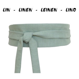 LINEN Celadon belt, Obi sash, pale sea green, fabric Belt, waist belt / Wide wrap belt, for dress tunic kimono, women / men
