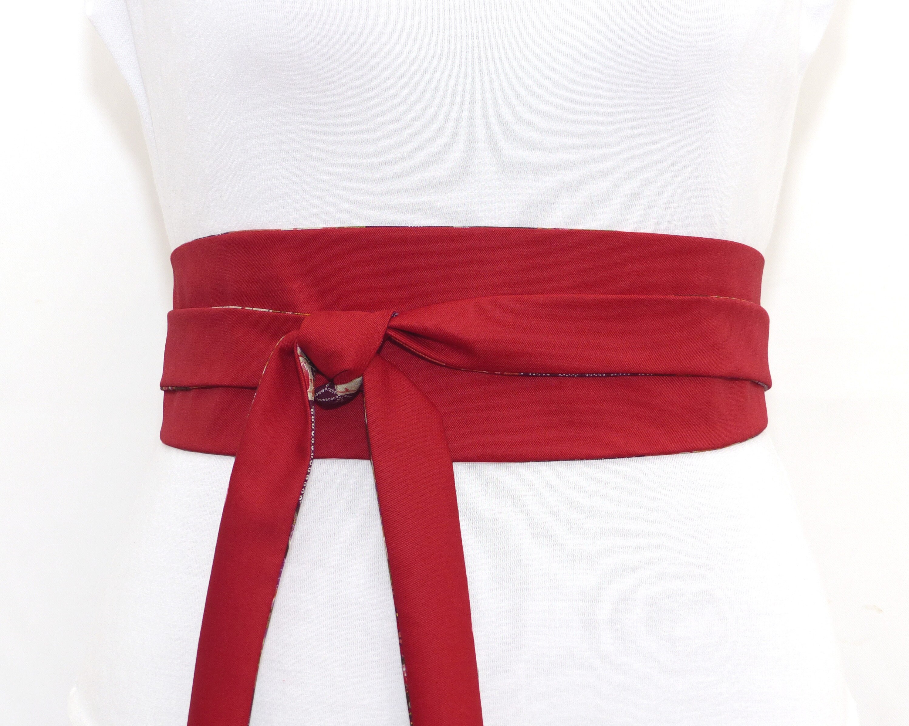 Ceinture Nœud Vintage Élastique Large Mousseline Soie Femme - Rouge 62 Cm
