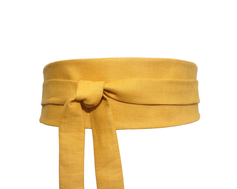 Mustard Yellow Linen Belt fabric obi waist belt Wide wrap Etsy