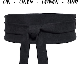 LIN Obi noir, Ceinture à nouer Obi en tissu pour robe, veste, tunique, kimono ; réversible ; serre taille haute; homme / femme