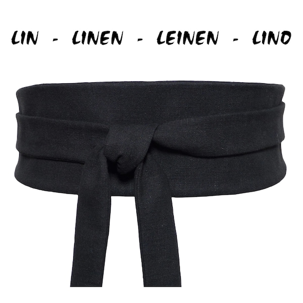 LIN Obi noir, Ceinture à nouer Obi en tissu pour robe, veste, tunique, kimono ; réversible ; serre taille haute; homme / femme