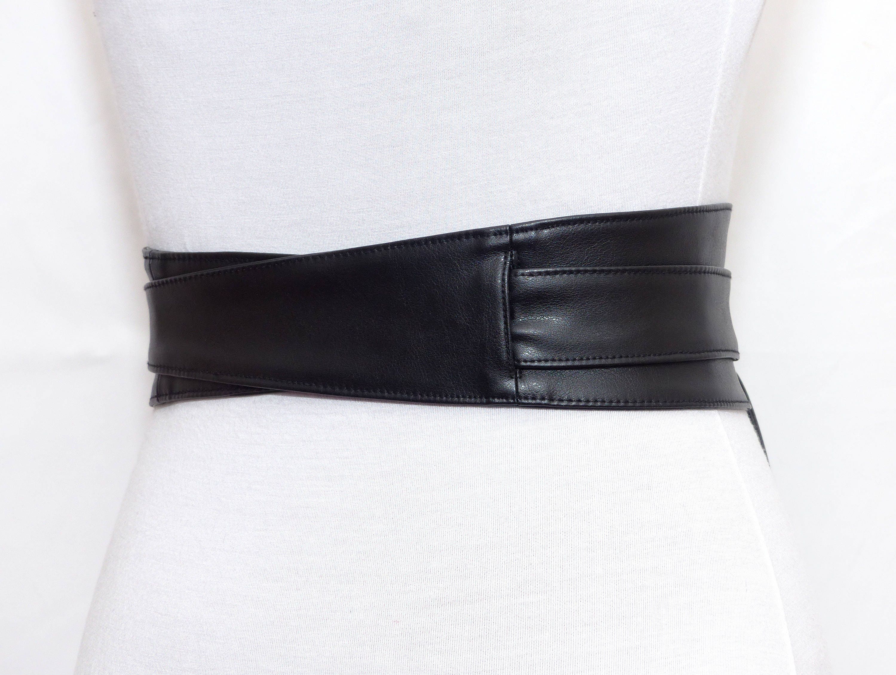 Black Obi Waist Belt, Faux Leather Wide Wrap Belt, High Black Obi Waist Belt, Faux Leather Wide Wrap Belt, High