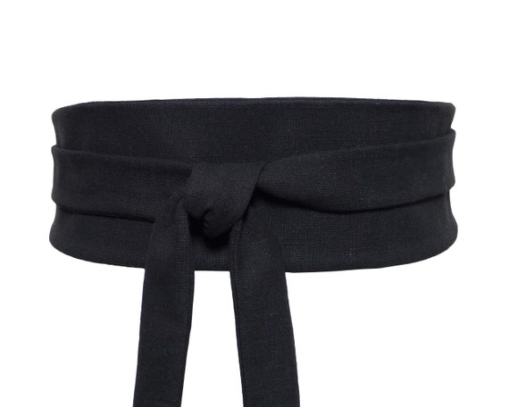 Top Quality LINEN Black Obi Belt, Fabric Waist Belt, Wide Wrap