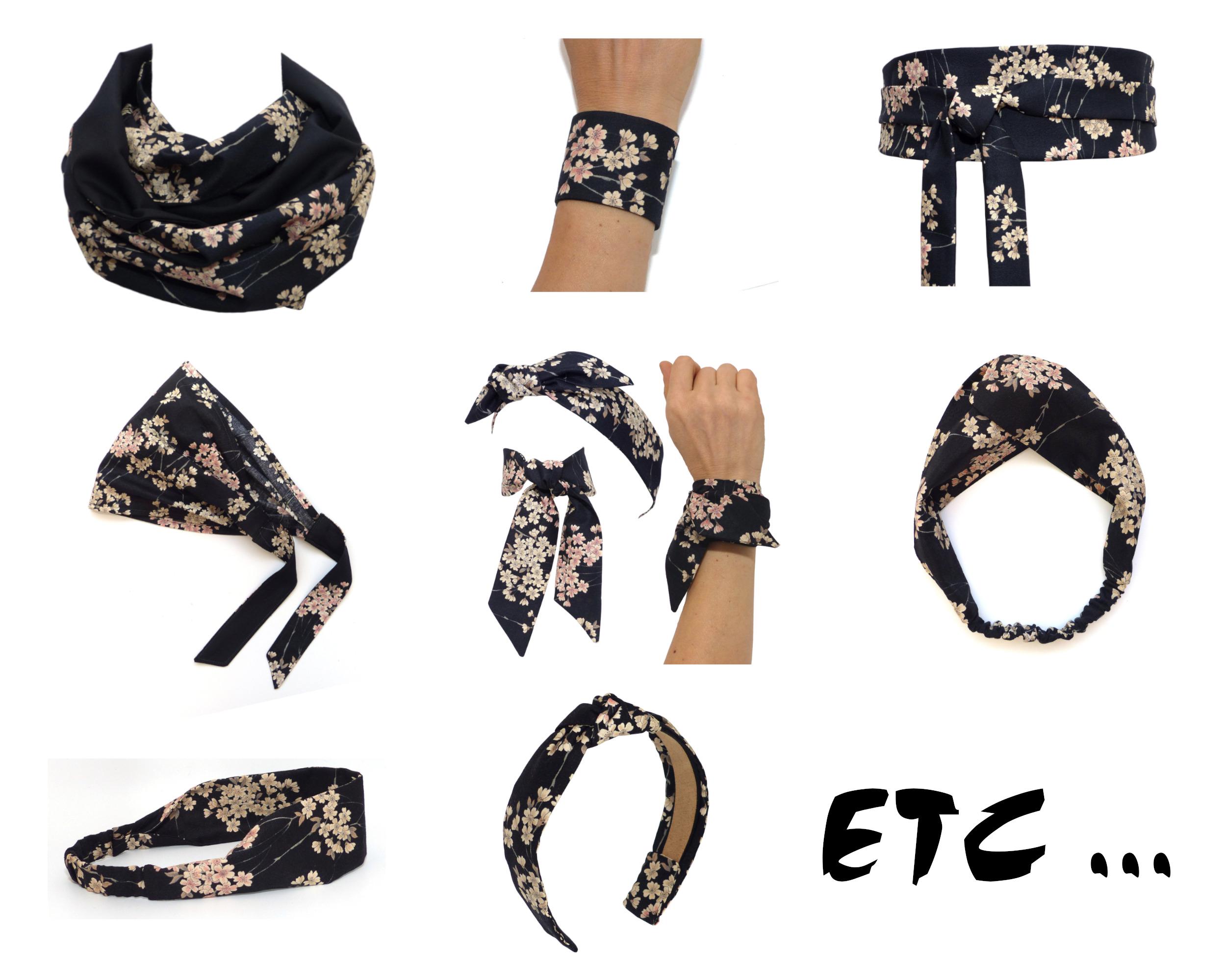 Black Gold Floral Obi Belt, Japanese Cotton Fabric, Colorful Black Gold Floral Obi Belt, Japanese Cotton Fabric, Colorful