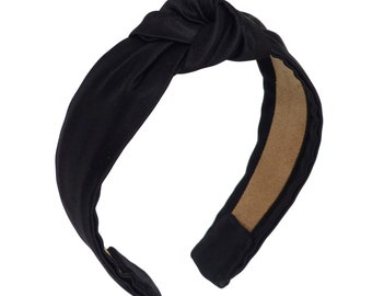 Black silk cotton knotted headband, for women and girls, haute couture fabric