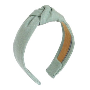 WIDE or NARROW knotted headband, linen fabric, pastel light celadon green opal laurel, girl's women's hair band, image 1