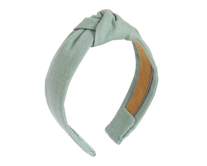 WIDE or NARROW knotted headband, linen fabric, pastel light celadon green opal laurel, girl's women's hair band, image 1