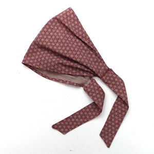Head / Hair scarf, dark red Japanese cotton fabric, geometric pattern, self-tie wide headband / Kerchief, women&#39;s