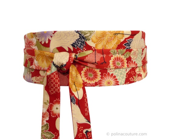 Red Obi Belt Flower & Cranes, Wide Wrap Waist Sash, Reversible: Japanese Cotton Fabric, Kimono Dress, Aqua Orange Beigeceladon Green, - Etsy Red Obi Belt Flower & Cranes, Wide Wrap Waist Sash, Reversible: Japanese Cotton Fabric, Kimono Dress, Aqua Orange Beigeceladon Green, - Etsy