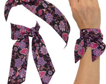 Floral Hair Scarf: Lavender & Black Chiffon Bandana - Retro  display picture 1