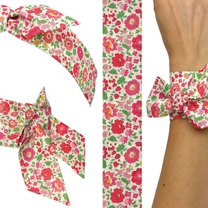 Scarf Liberty d&#39;Anjo, of London, Wire Headband, Neckerchief, hat band, hair neck bow, wrap wrist Bracelet white, red pink green, bag purse
