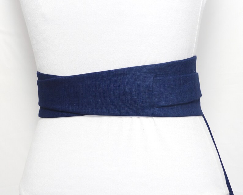 Denim Blue Linen Belt fabric obi waist belt Wide wrap sash | Etsy