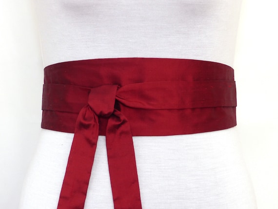 Wild SILK Waist Belt Dark Red, Reversible Wide Obi Sash  display picture 1