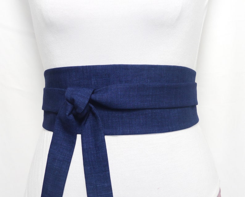 Denim Blue Linen Belt fabric obi waist belt Wide wrap sash | Etsy