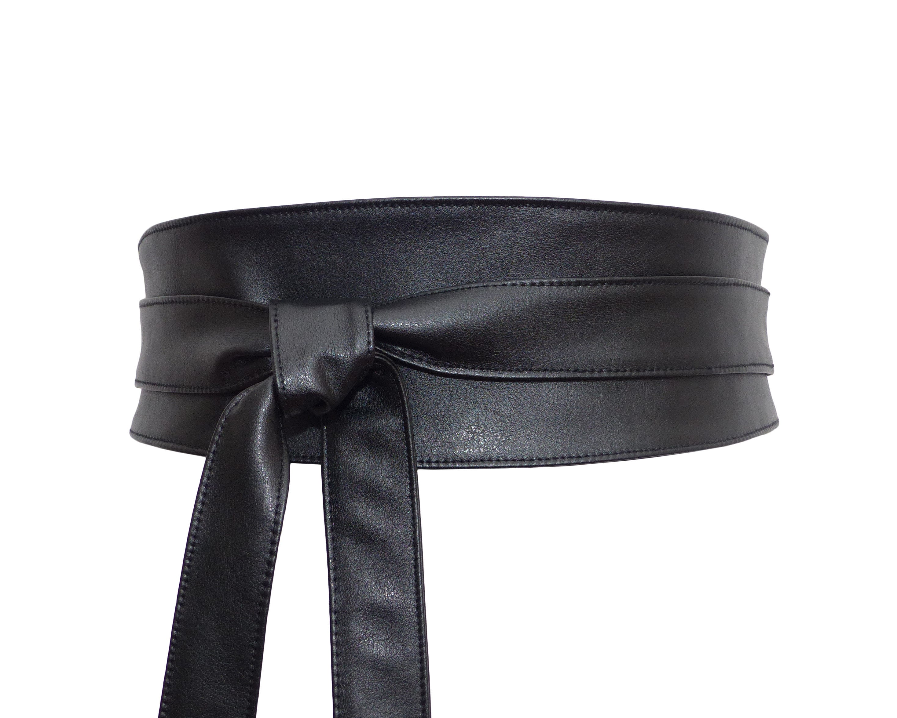 Black Obi Waist Belt, Faux Leather Wide Wrap Belt, High Vegan
