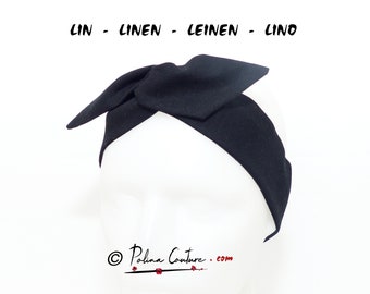 LINEN Soft Black, Wired Fabric Headband for Women / Girls, Twist, flexible