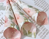 CONFETTI CONES | Ready rolled or roll yourself | Floral PEONIES blush pink and gold design | Matching Sign | Popcorn and Sweet Table Cones