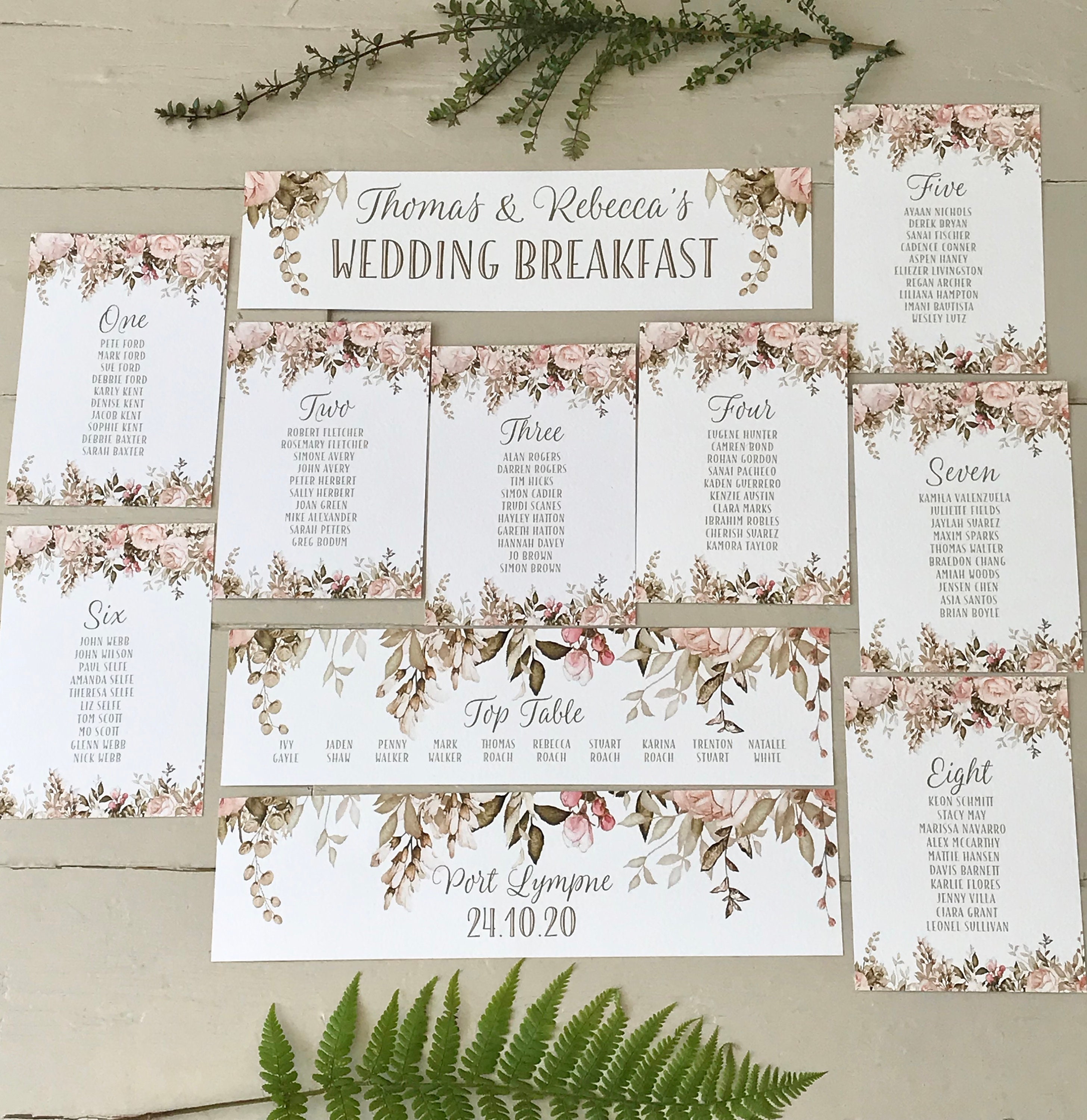 Wedding Seating Table Plan CARDS Blush Caramel Floral Design - Etsy  Österreich