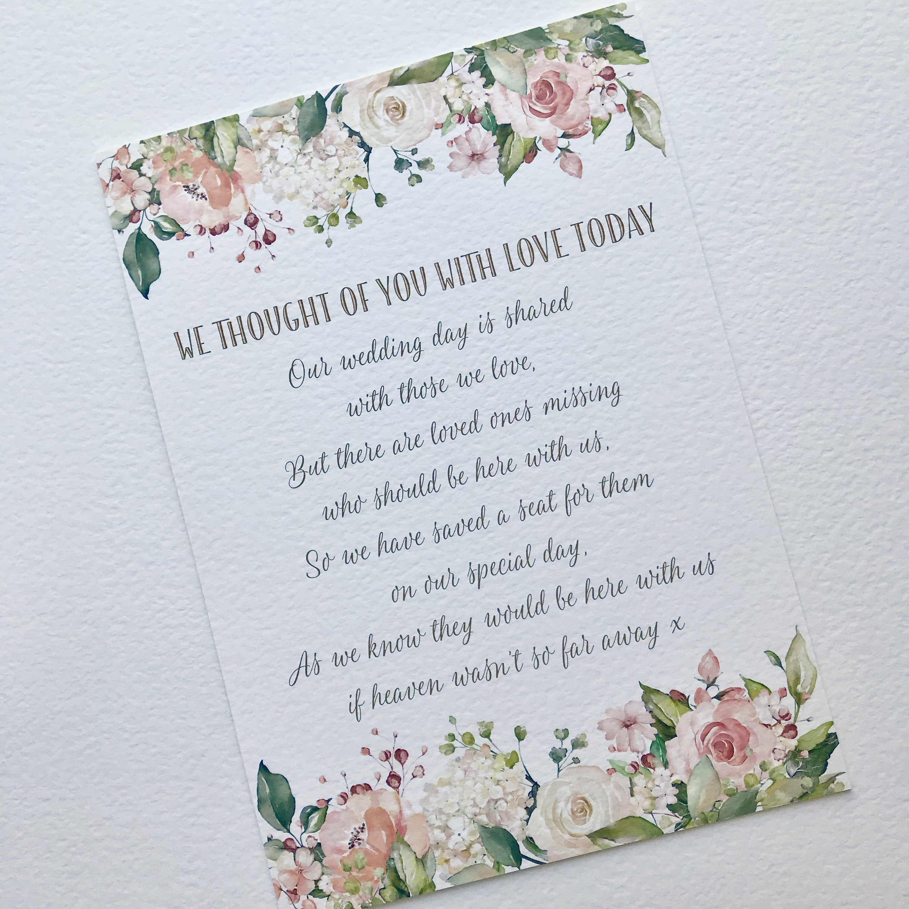 Pink Watercolour Floral Heaven Loved Ones Personalised Wedding Sign