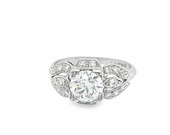 Art Deco Old European Cut Diamond Antique Engagement Ring in Platinum