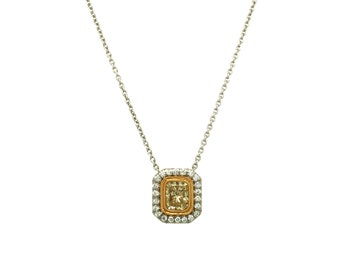 Gems Are Forever 0.75 carat Yellow Diamond and Colorless Diamond Halo Pendant Necklace Platinum 18K Yellow Gold