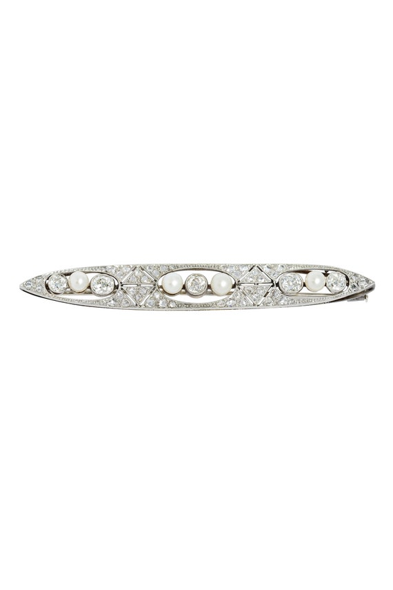 Art Deco Diamond and Pearl Platinum Brooch - image 1