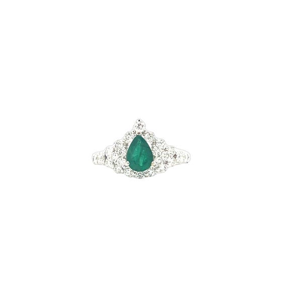 Pear Shaped Emerald and Diamond Cluster Ring 18k … - image 3