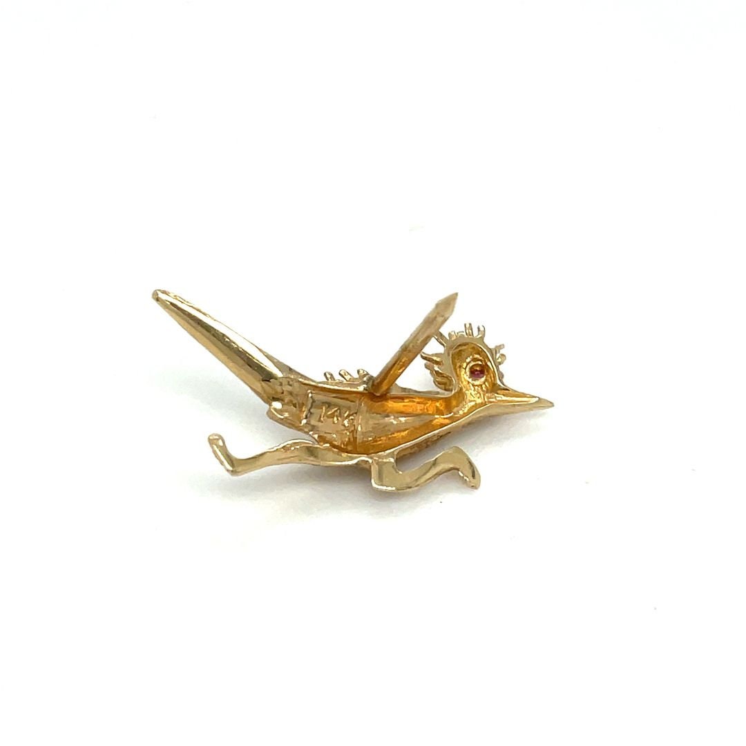 Vintage 14K Yellow Gold & Ruby Road Runner Tie Tack Lapel Pin - Etsy