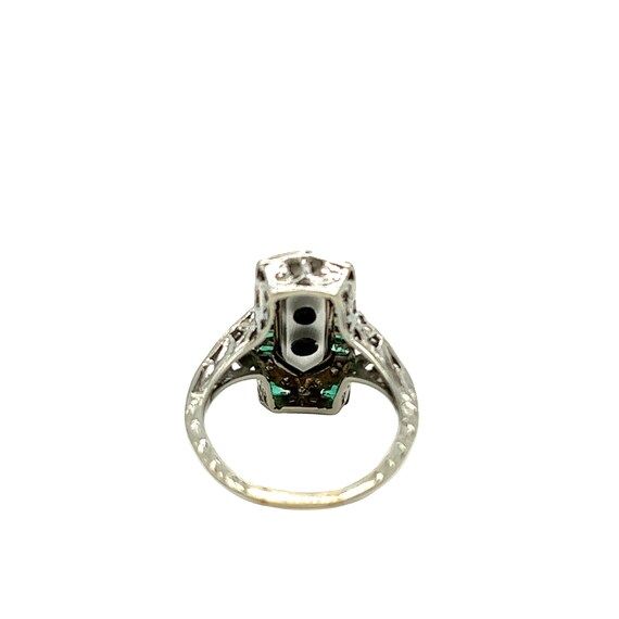 Edwardian Diamond, Emerald, Quartz Plaque Ring 18… - image 4