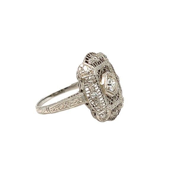 Edwardian Era Diamond Ring 18K White Gold - image 7