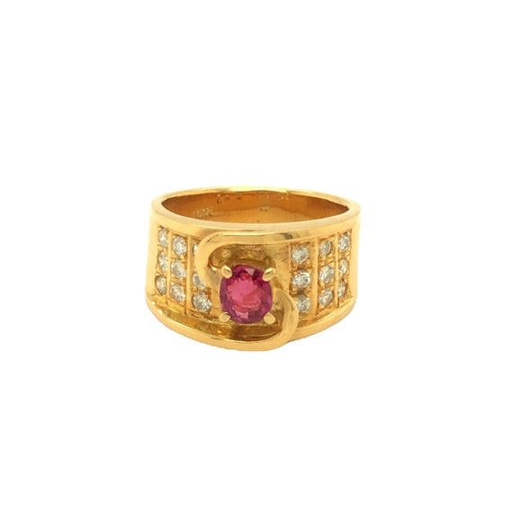 Retro Oval Shaped Ruby and Round Diamond Wide Cig… - image 1