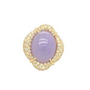 Transformable Lavender Jade and Diamond Ring and Pendant 18k Yellow Gold
