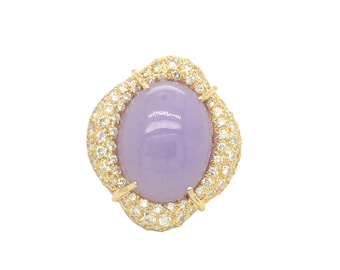 Transformable Lavender Jade and Diamond Ring and Pendant 18k Yellow Gold