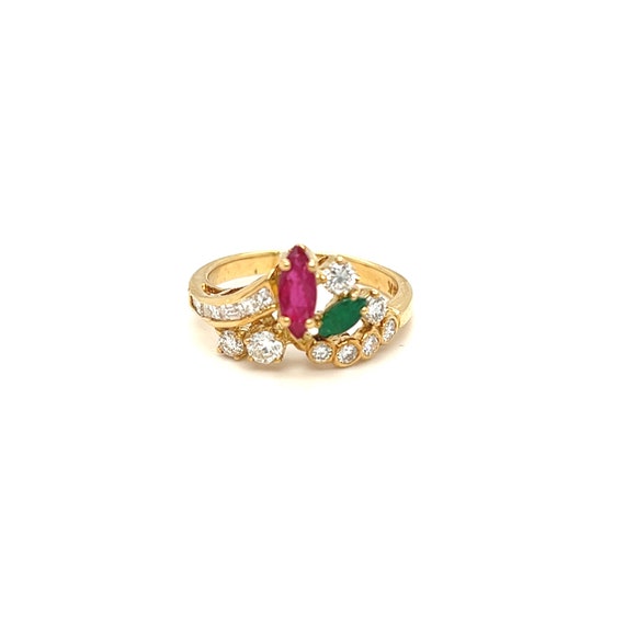 Cluster Floral Gemstone Ruby, Emerald, Diamond Ri… - image 3